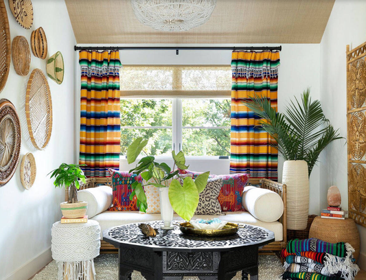 Multi-color striped boho curtains