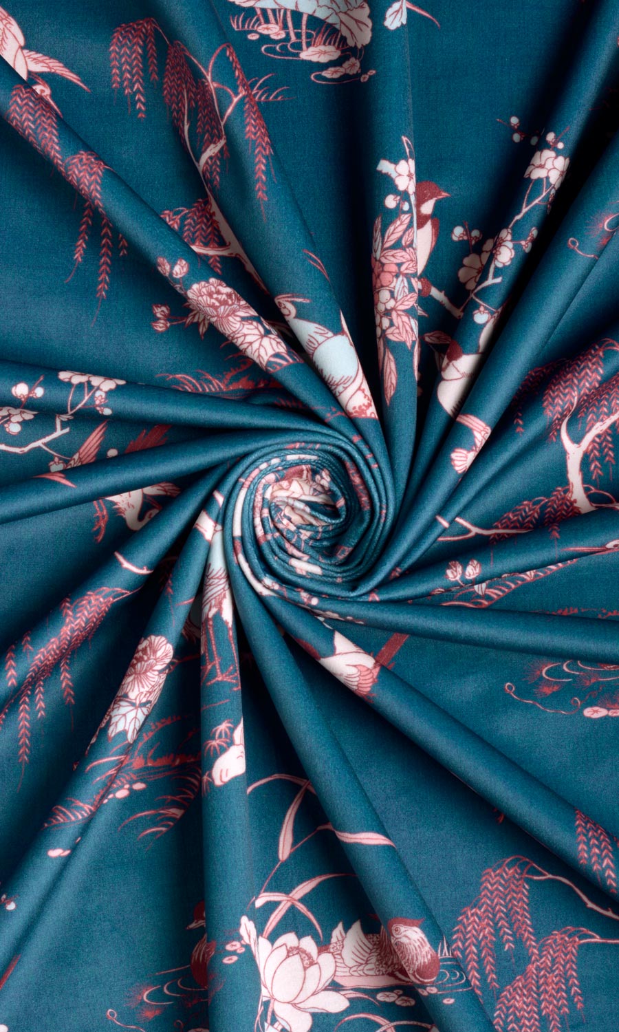 Chinoiserie Toile Velvet Fabric Sample for Curtains & Drapes (Blue/ Pink)