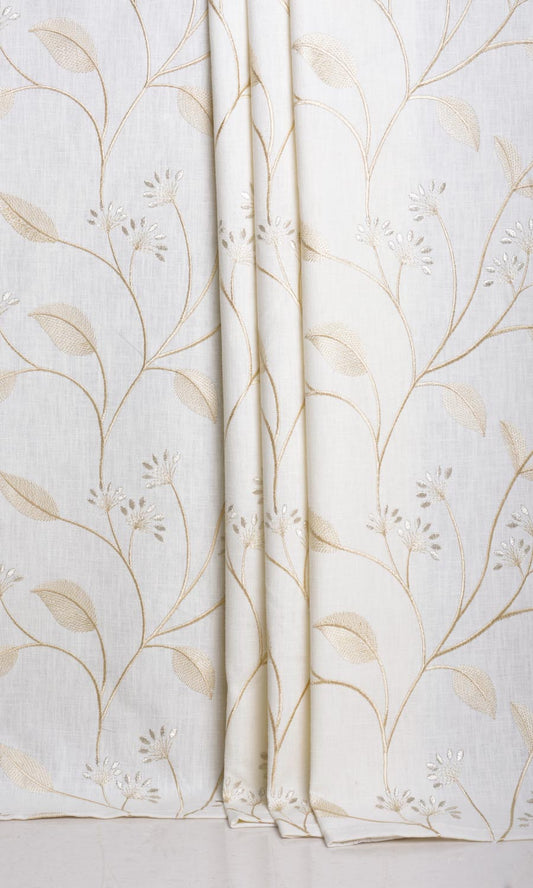 Floral Embroidery Home Décor Fabric By the Yard (White/ Cream)