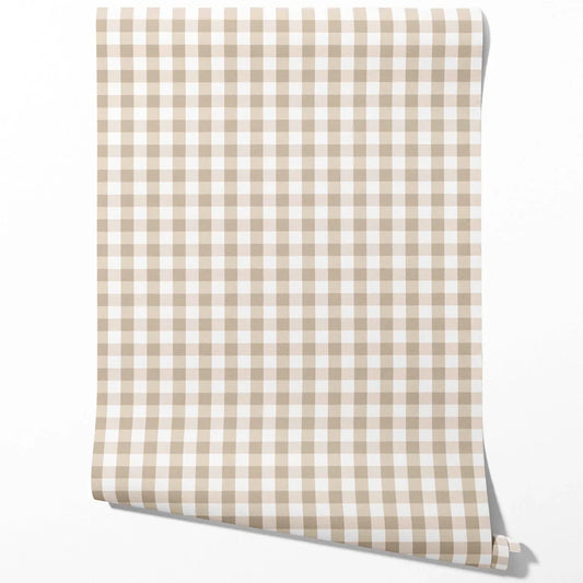 Neutral Geometric Gingham Traditional Wallpaper (Warm Beige)