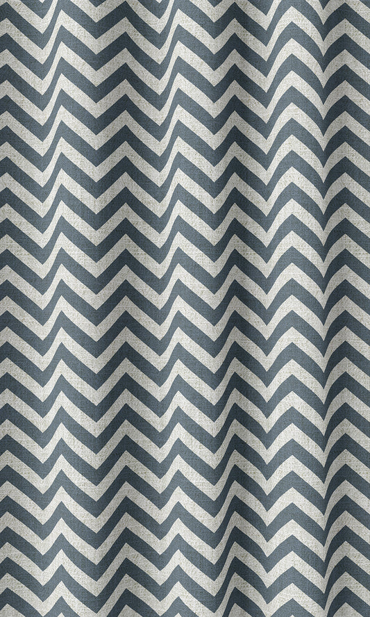 Chevron Print Drapery (Petrol Blue/ White)