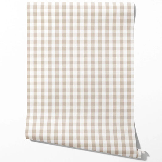 Neutral Geometric Gingham Traditional Wallpaper (Soft Taupe)