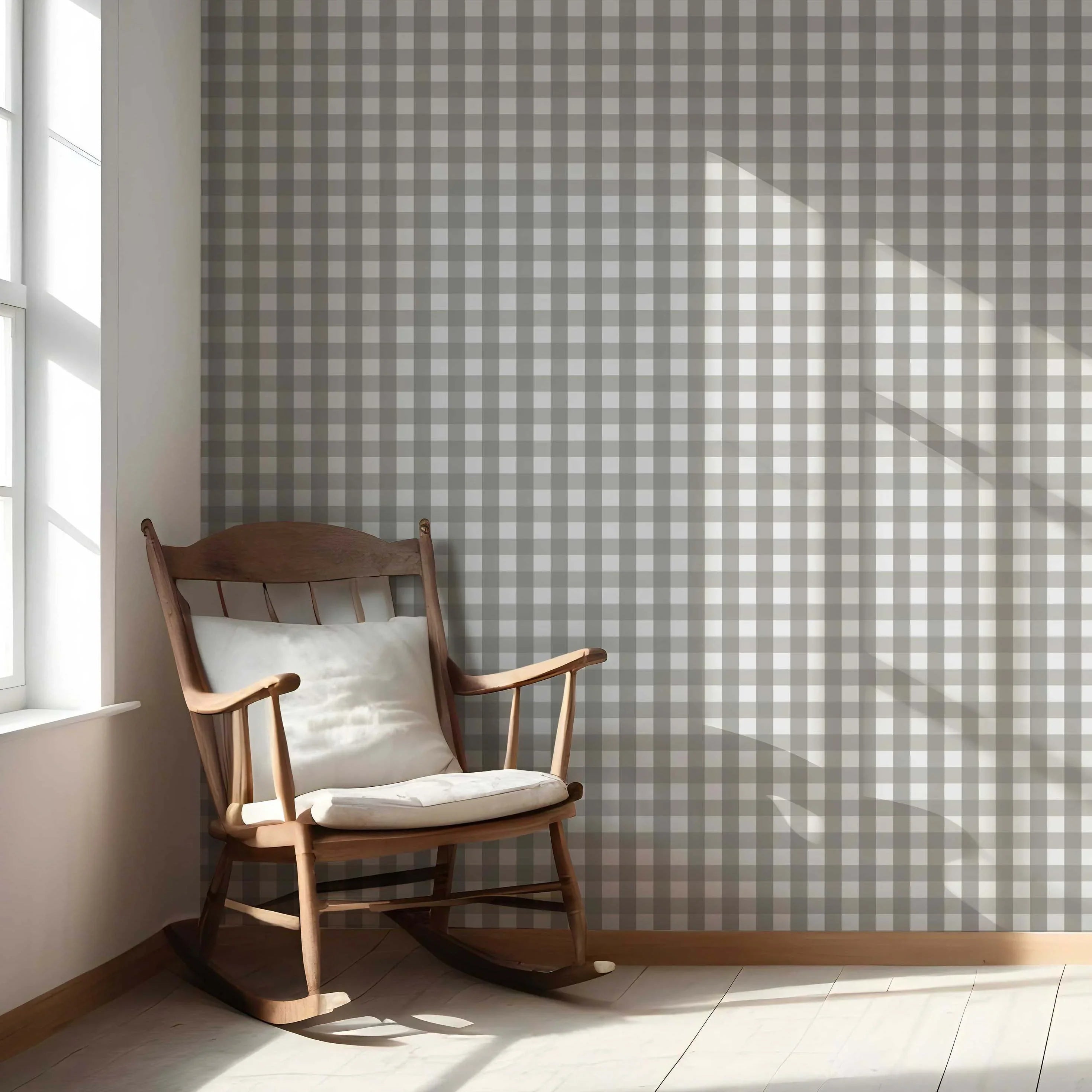 Neutral Geometric Gingham Nursery Wallpaper Sample (Stone Grey)