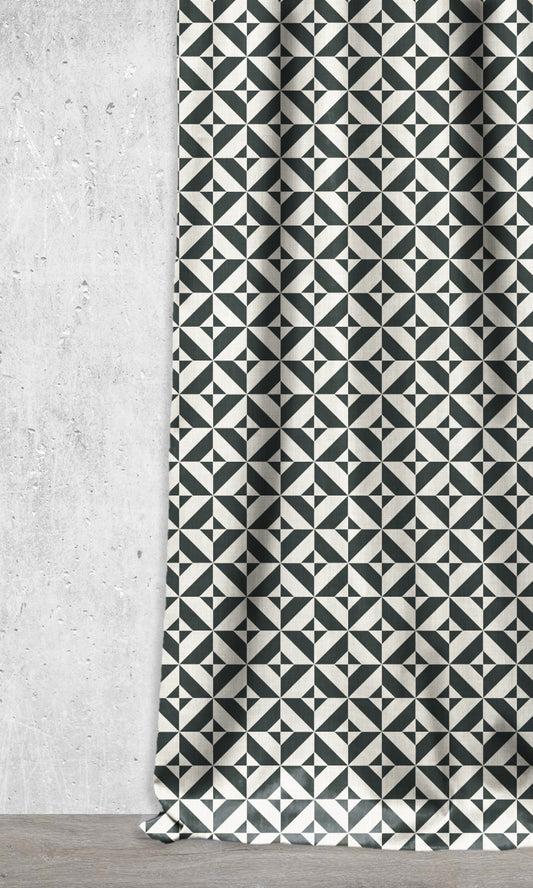 Geometrical Print Home Décor Fabric By the Metre (Black/ Ivory)