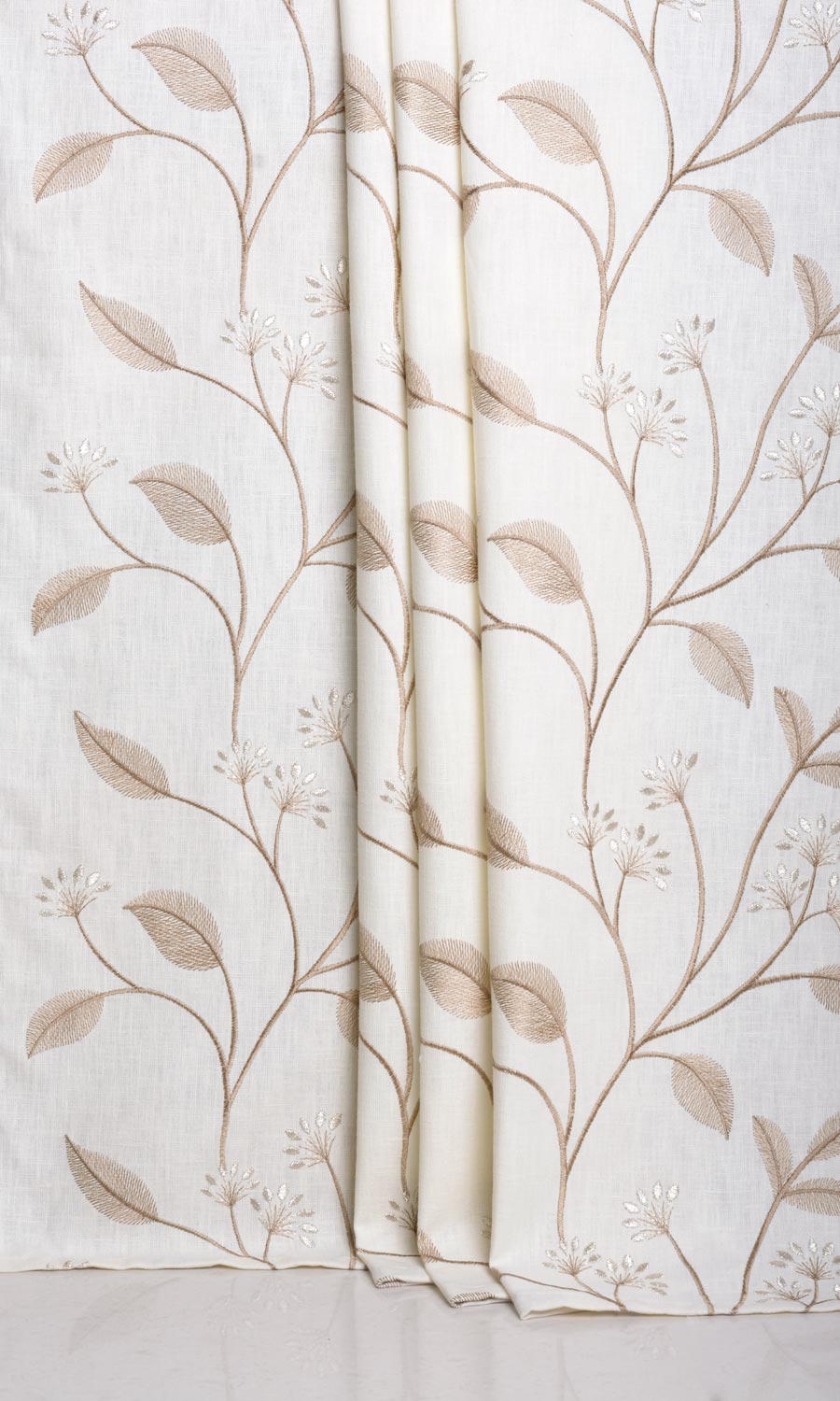 Floral Embroidery Home Décor Fabric Sample (White/ Cream)