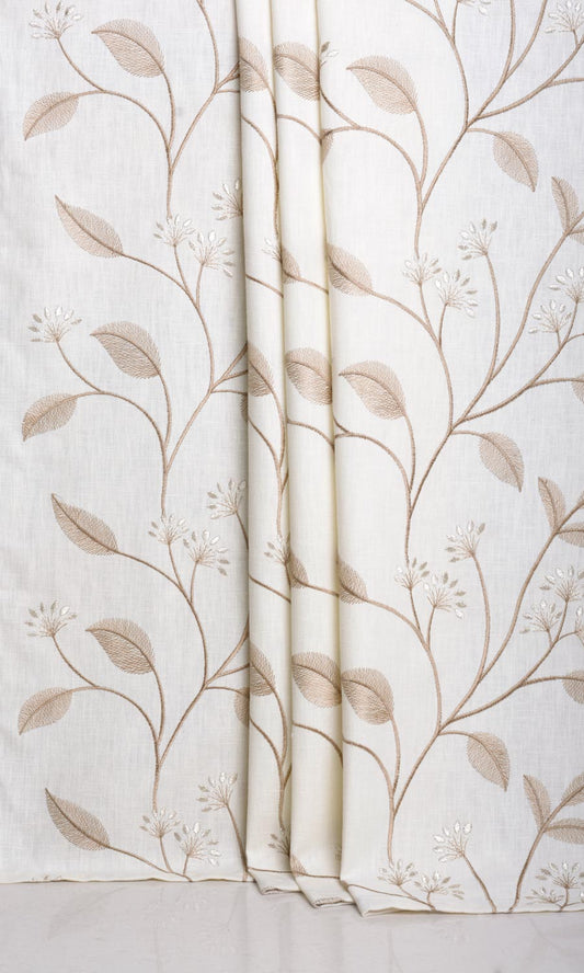Floral Embroidery Home Décor Fabric Sample (White/ Cream)