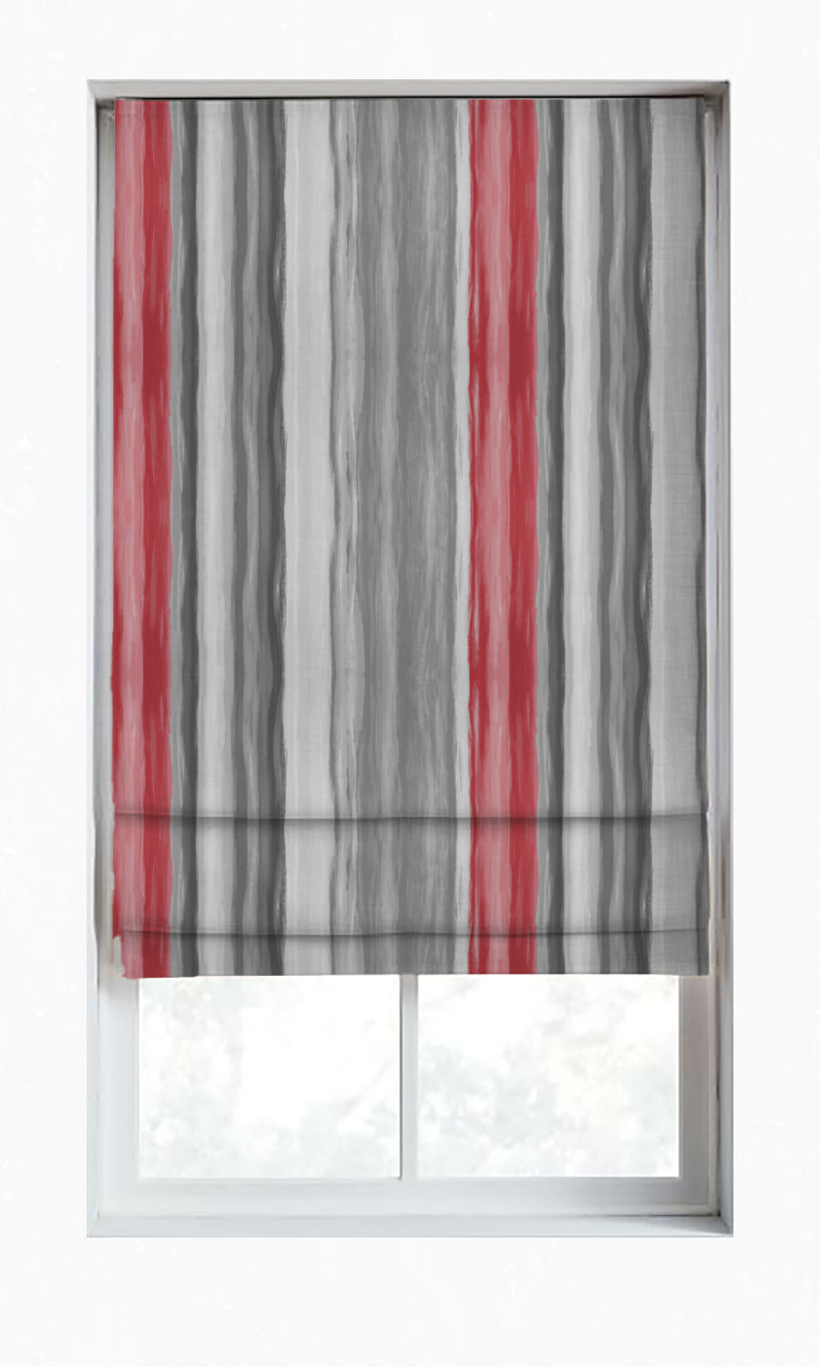 Dimout Striped Home Décor Fabric Sample (Grey/ Coral Red)