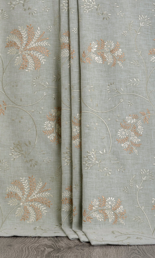 Floral Embroidery Drapes (Gray-Green)