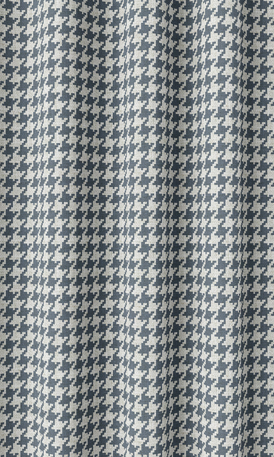 Houndstooth Home Décor Fabric Sample (Petrol Blue/ White)