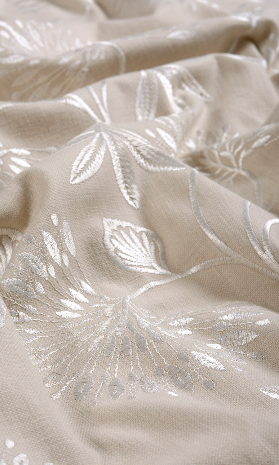 Floral Embroidery Fabric Sample for Curtains & Drapes (Beige/ White)