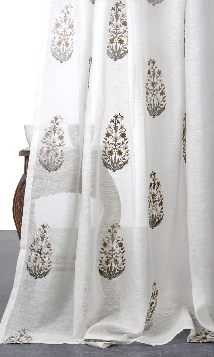 Floral Sheer Home Décor Fabric Sample (White/ Grey/ Brown)