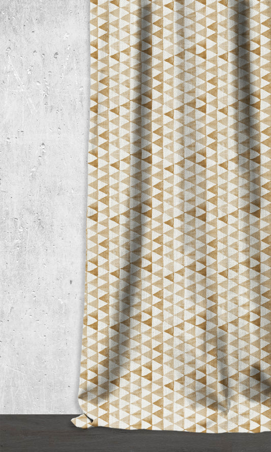 Triagonal Print Home Décor Fabric Sample (Eggshell White/ Brown)