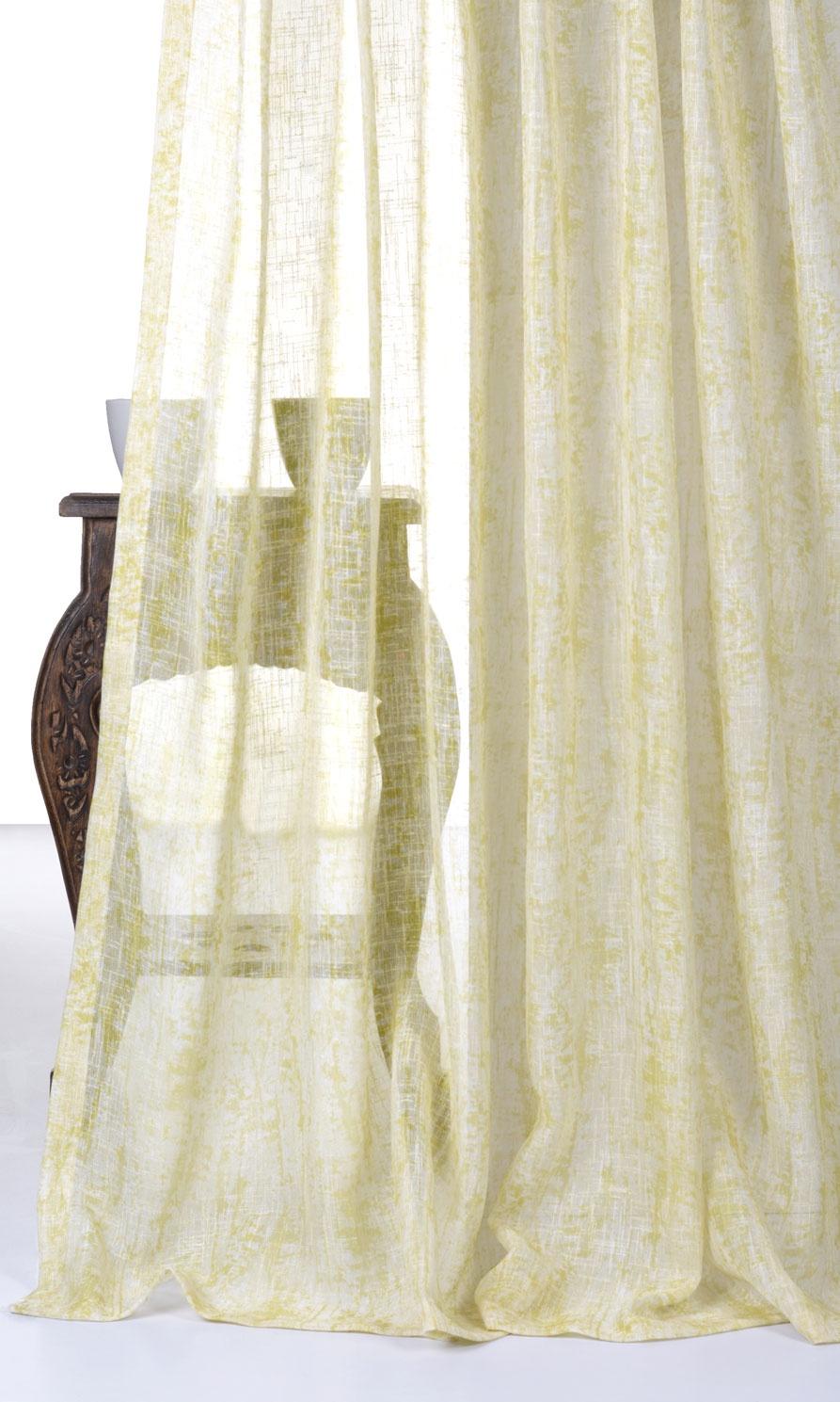 Textured Sheer Fabric By the Yard for Curtains & Drapes (Yellow-Green)