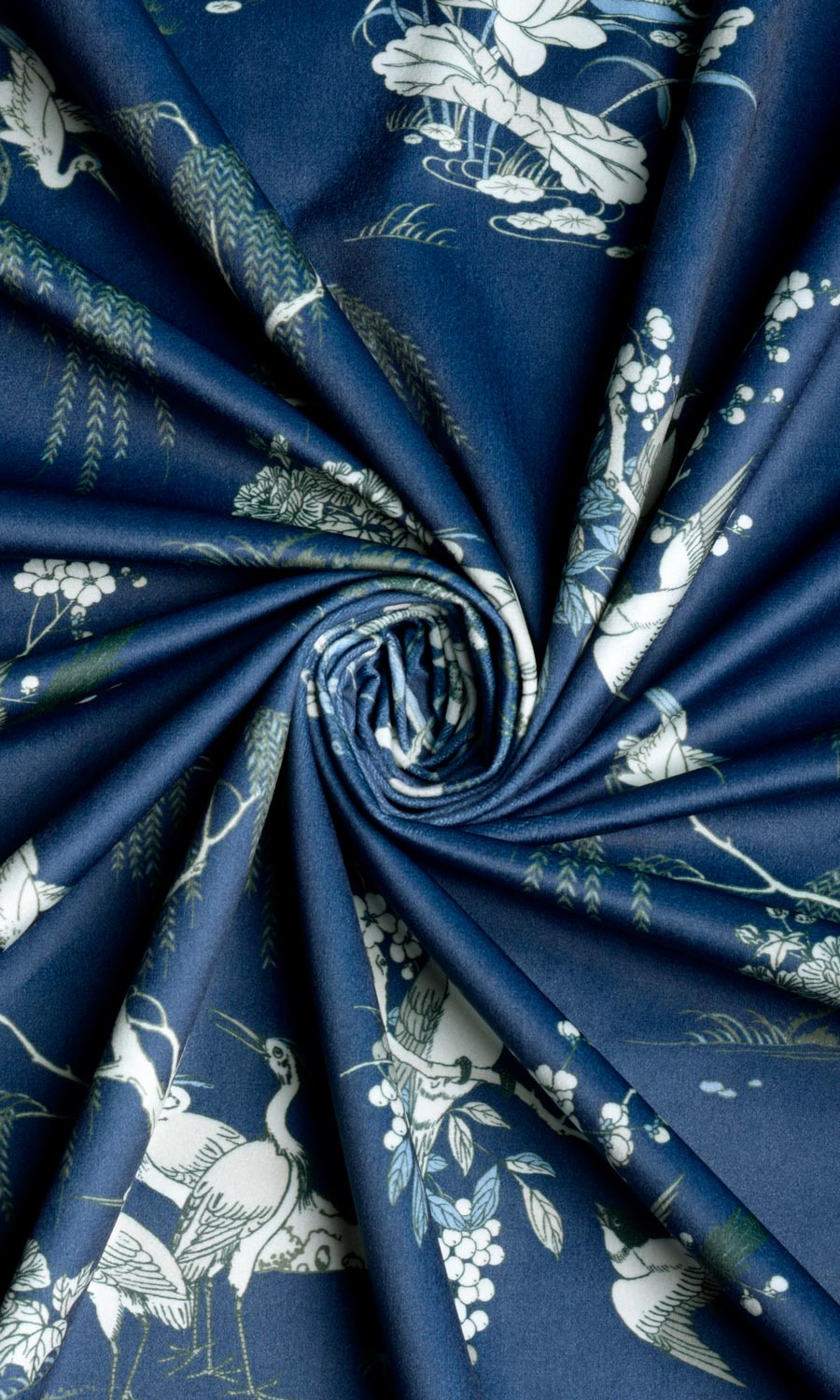 Chinoiserie Toile Velvet Fabric Sample for Curtains & Drapes (Navy Blue)