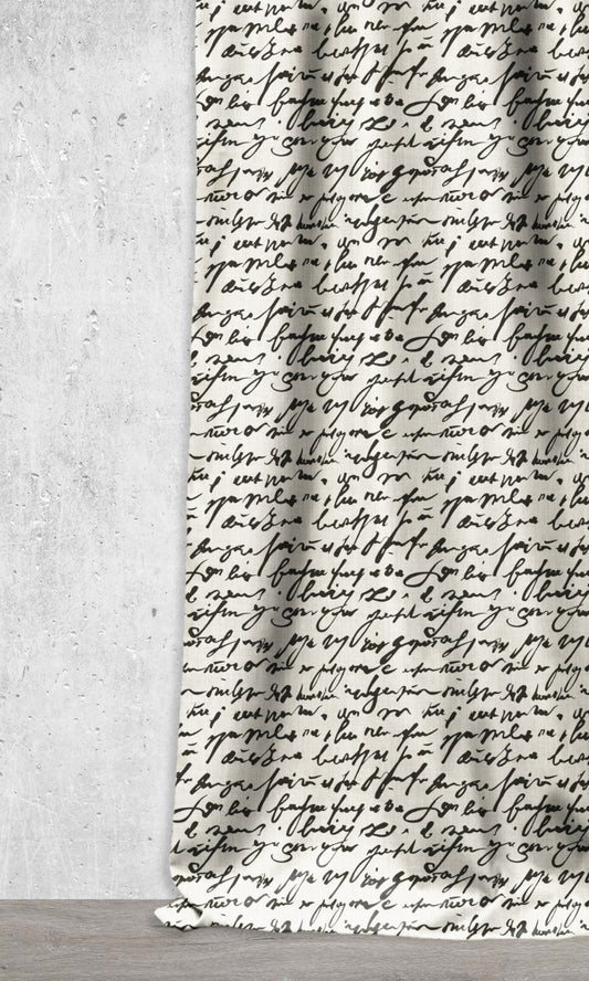 Script Print Home Décor Fabric Sample (Black/ Milky White)