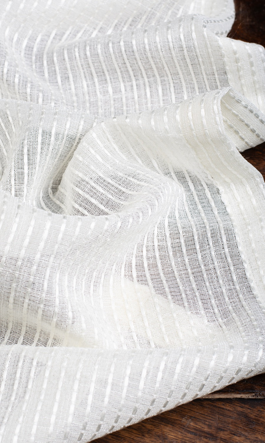 Embroidered Striped Sheer Window Treatments Fabric By the Yard (Pearl White)