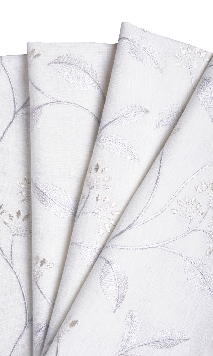 Floral Embroidery Fabric Sample for Curtains & Drapes (White/ Cream)