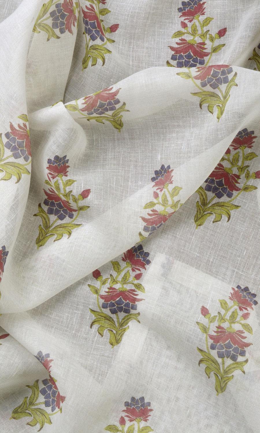 Sheer Floral Fabric Sample for Curtains & Drapes (Cream/ Pink)