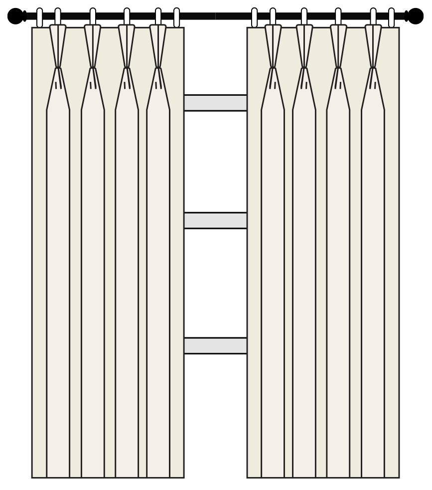 Double pinch pleat drapes illustration