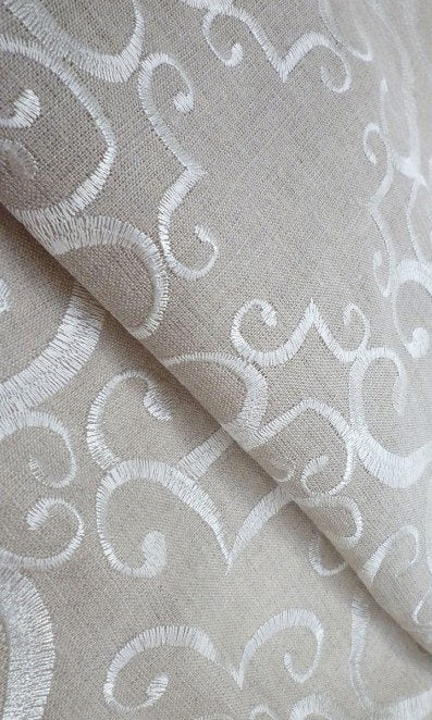 Floral Embroidered Linen Home Décor Fabric Sample (Brown)