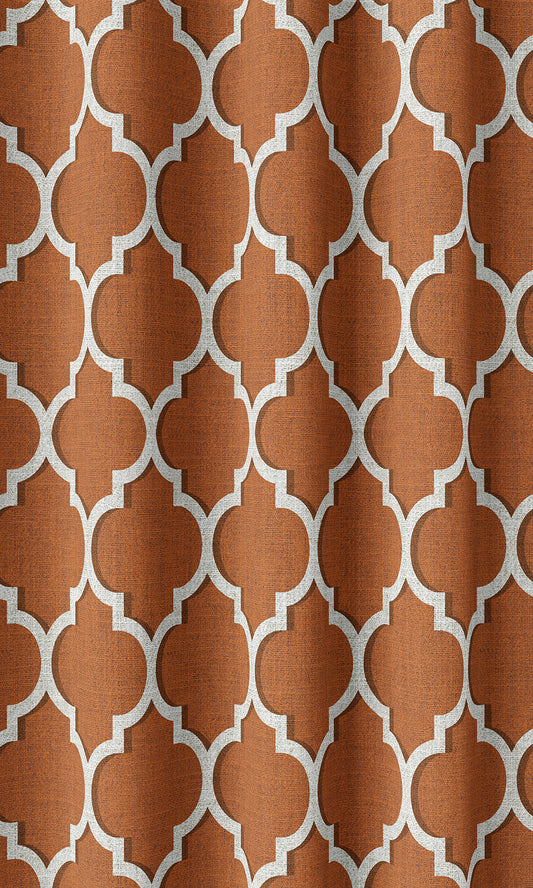 Trellis Tile Print Curtains (Orange/ White)