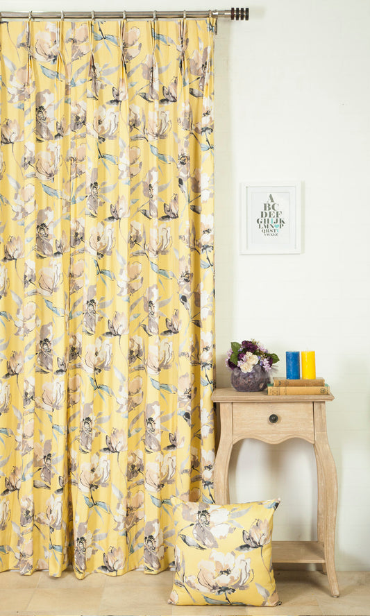 Floral Cotton Home Décor Fabric By the Metre (Yellow)