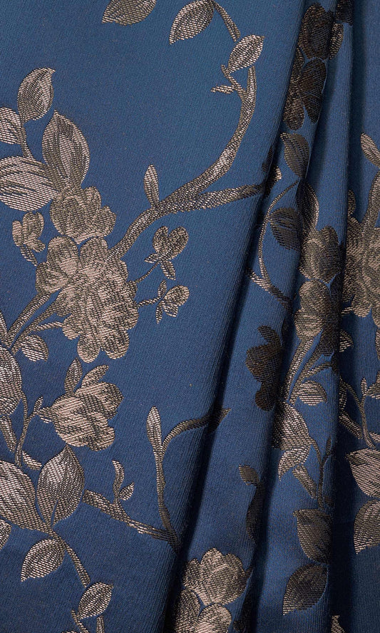 Floral Embossed Drapes (Navy Blue/ Steel Gray)