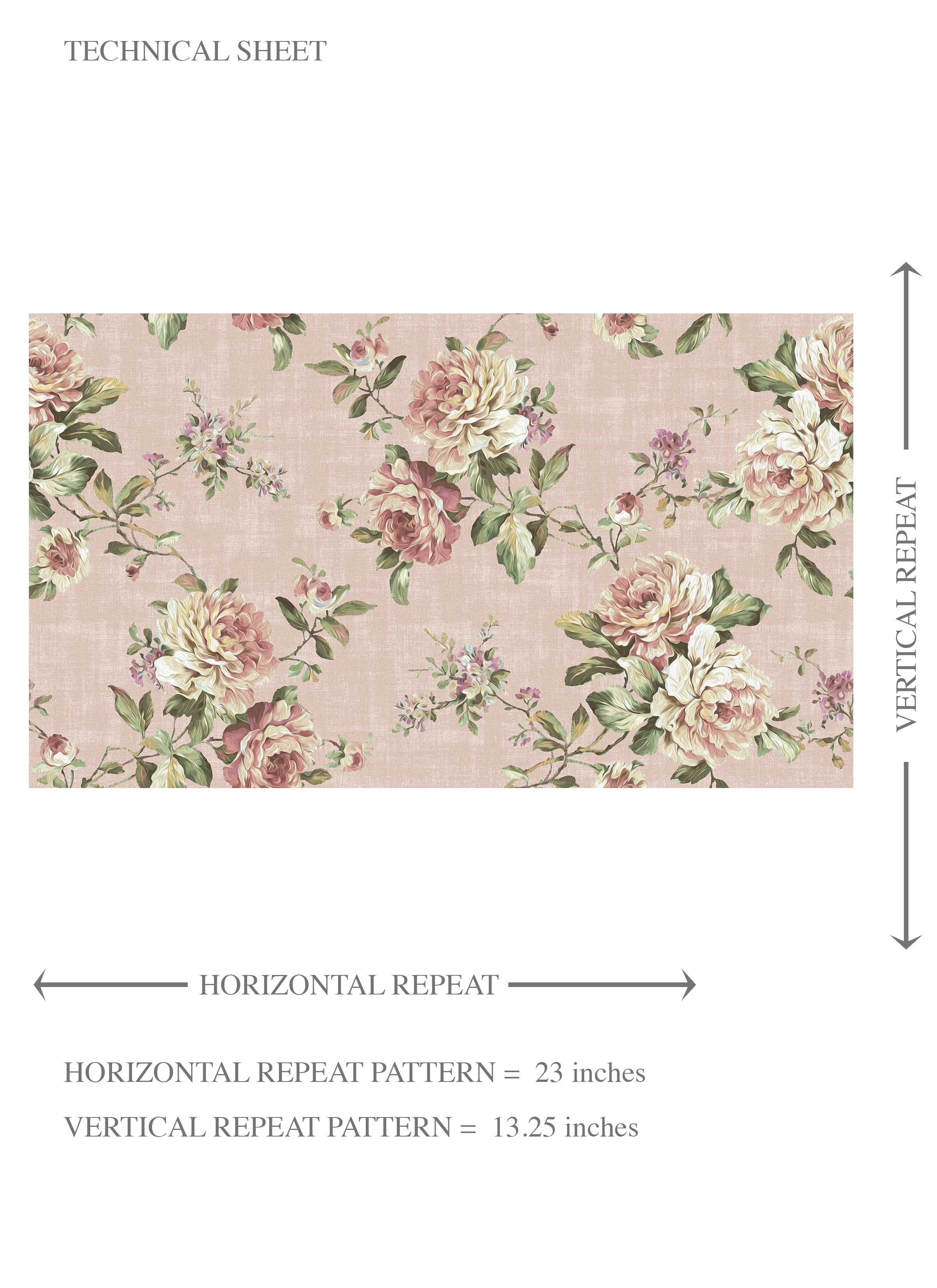 English Floral Patterned Kids Room Wallpaper Sample (Dusty Rose Pink/ Green)