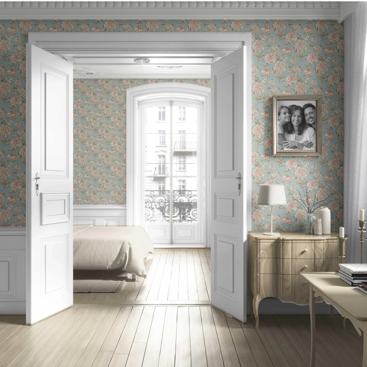 Chinoiserie/ English Floral Living Room Wallpaper (Blue/ Cream/ Beige/ Pink/ Green)