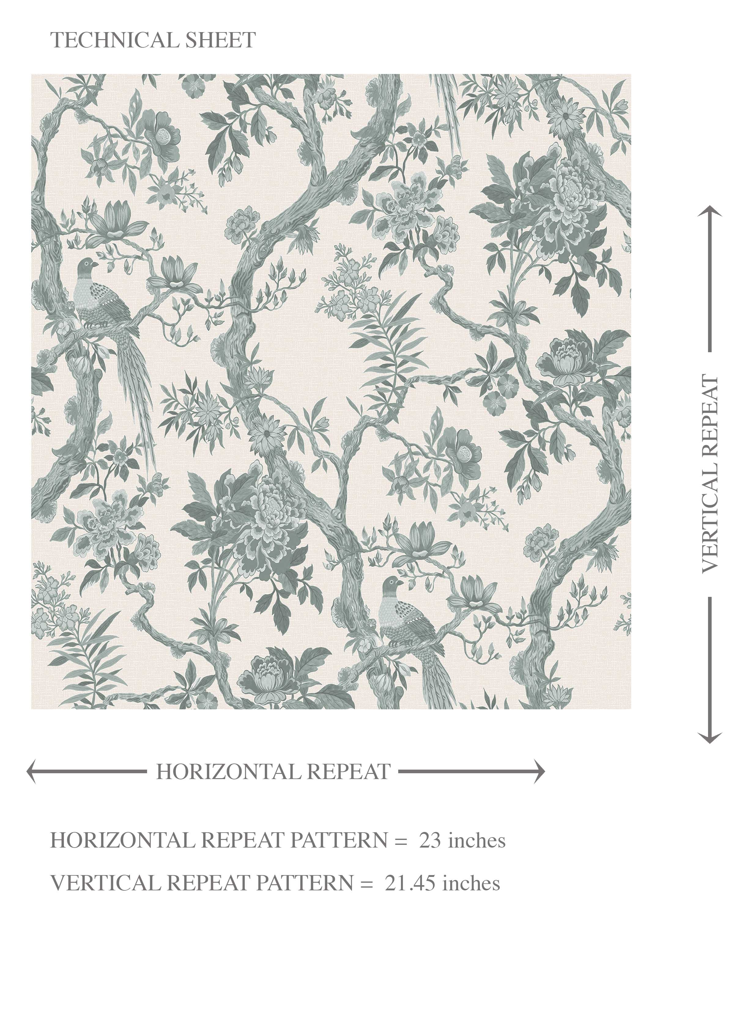 Floral Toile/ Bird Print Chinoiserie Kids Room Wallpaper (Grey-Green)