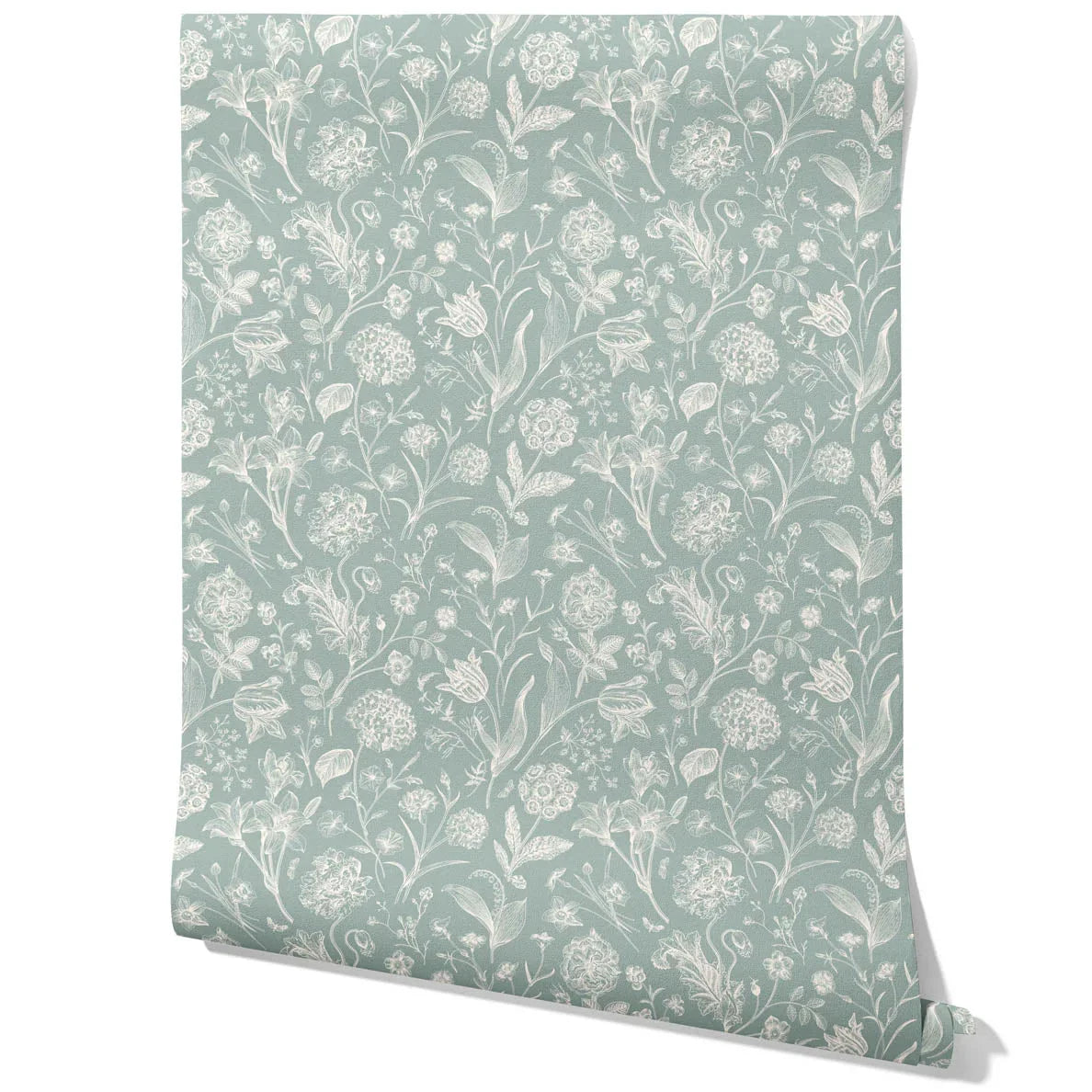Floral/ Botanical Kids Room Wallpaper (Cadet Blue/ Mint Gray/ Cream)