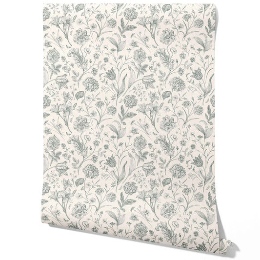 Floral/ Botanical Traditional Wallpaper (Teal Green)