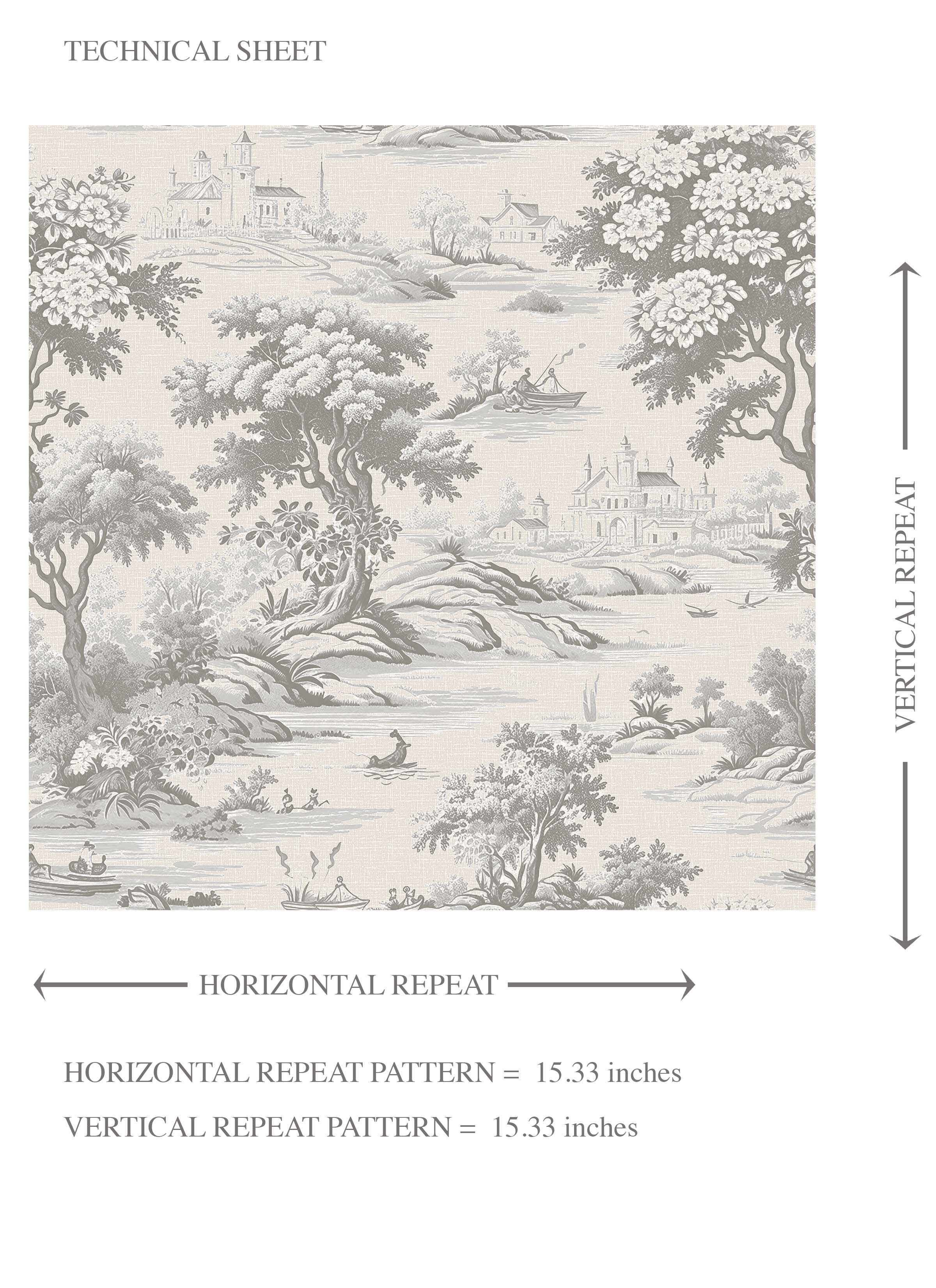 Floral Toile de Jouy Nature Print Kids Room Wallpaper (Silver Gray)
