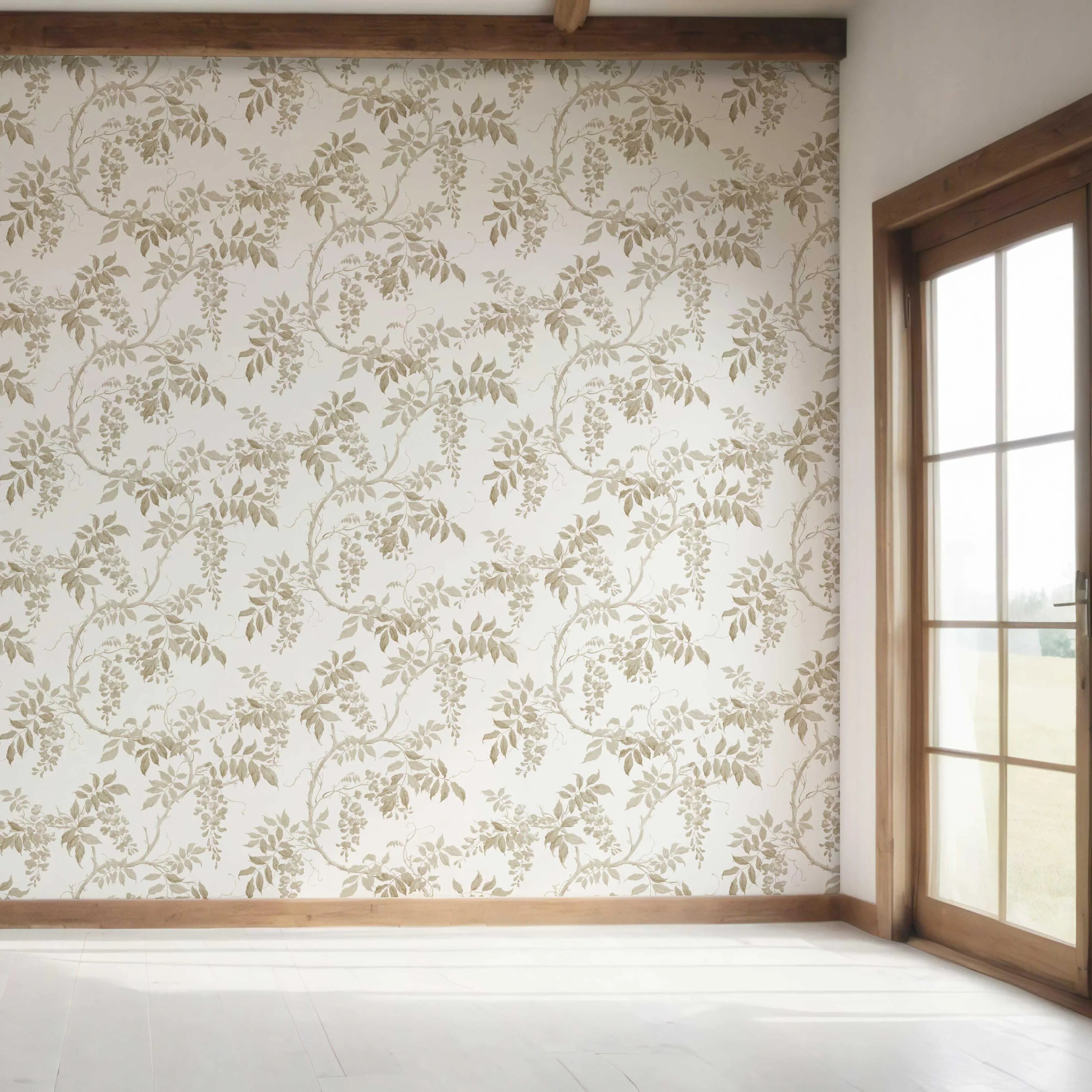 Neutral Floral Vine/ Botanical Bedroom Wallpaper (Beige/ Taupe/ Grey/ White)