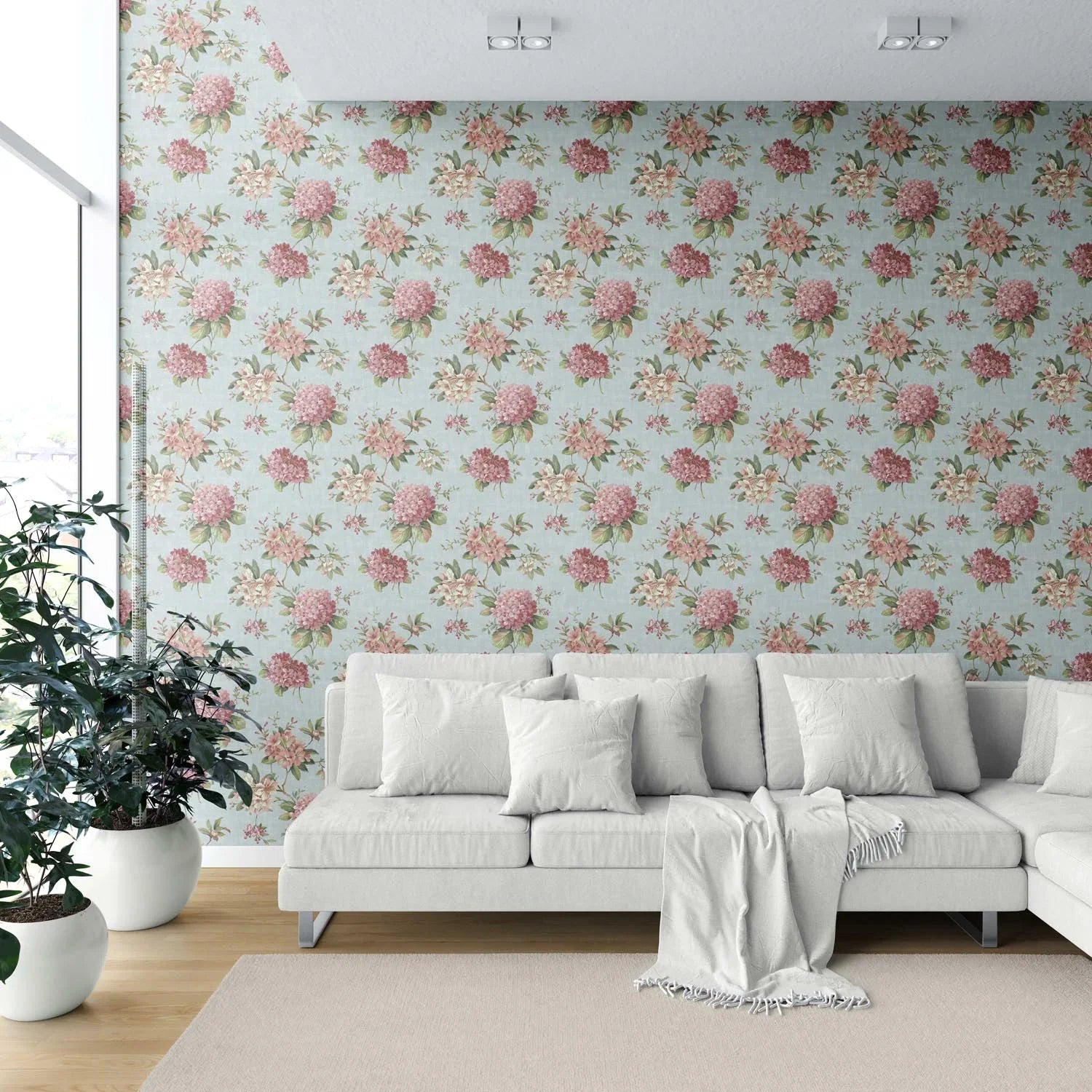 Modern Floral Block Print Shower Toilet Wallpaper (Blue/ Pink/ Green)
