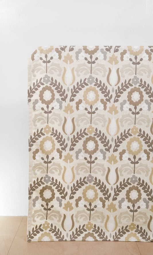 Floral Home Décor Fabric Sample (Beige/ Brown/ White)
