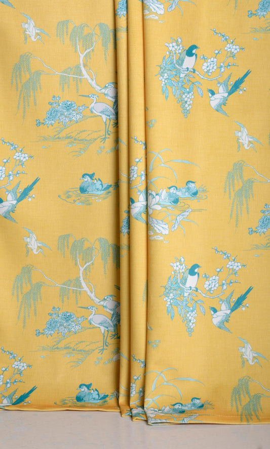 Chinoiserie Toile Velvet Home Décor Fabric By the Yard (Yellow)