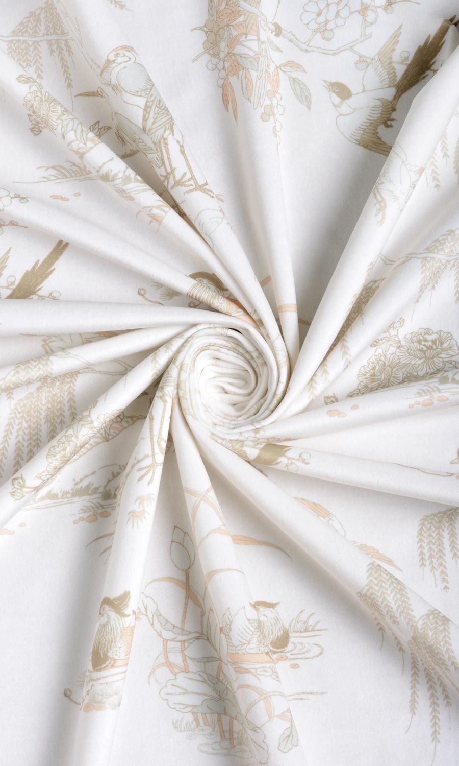 Chinoiserie Toile Velvet Fabric By the Yard for Curtains & Drapes (White/ Ivory)