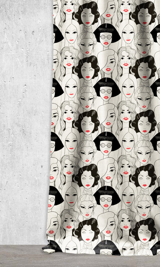Pop Art Theme Home Décor Fabric By the Metre (Black/ White/ Red)