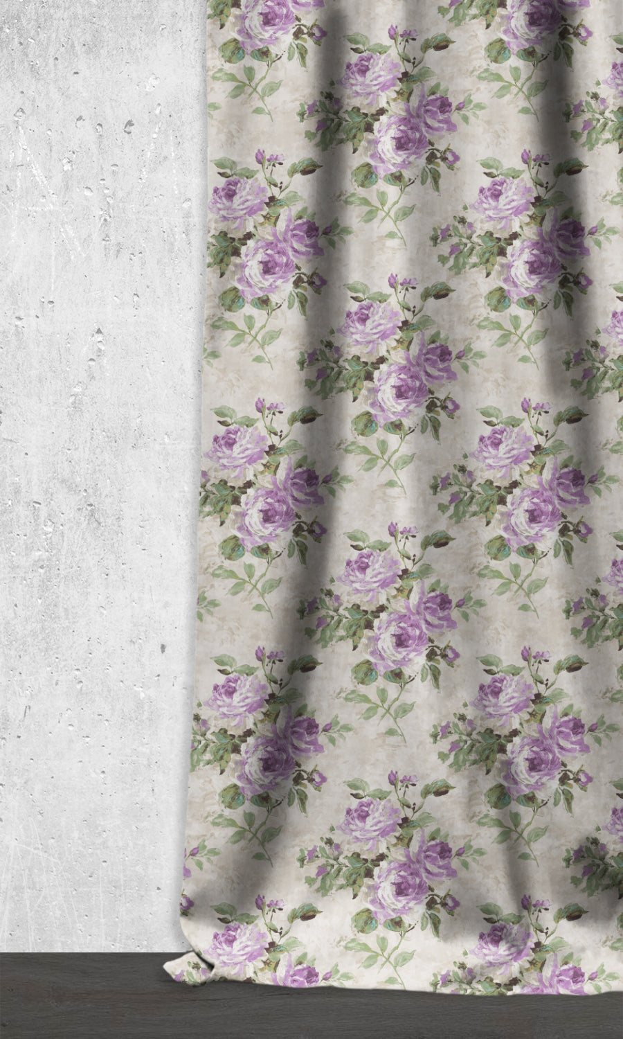 Dimout Floral Home Décor Fabric Sample (Purple/ Ivory/ Grey)