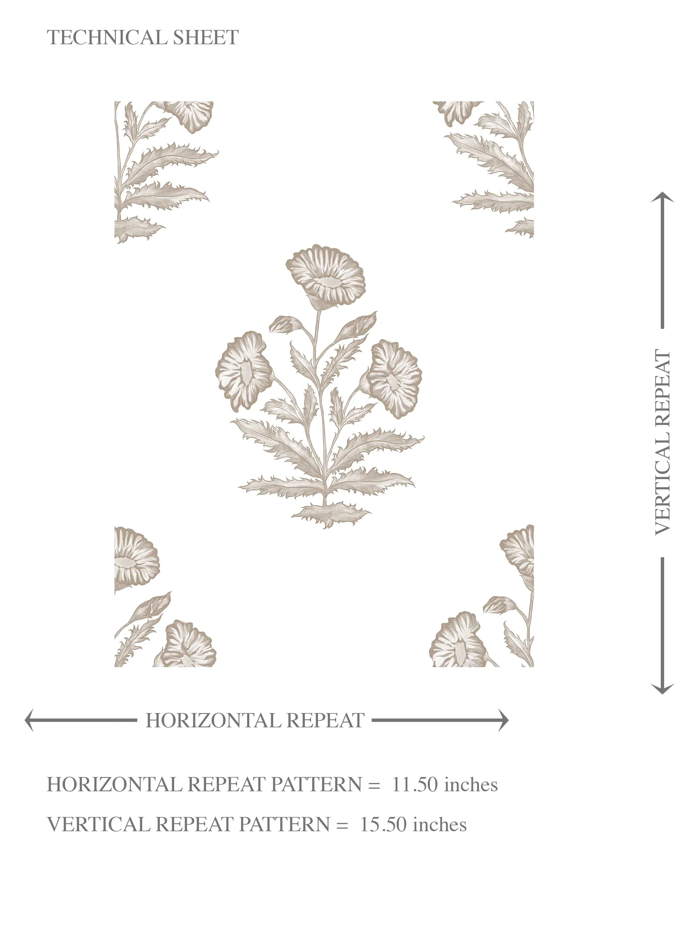 Neutral Floral Block Print Kids Room Wallpaper (Greige/ Warm Gray/ White)