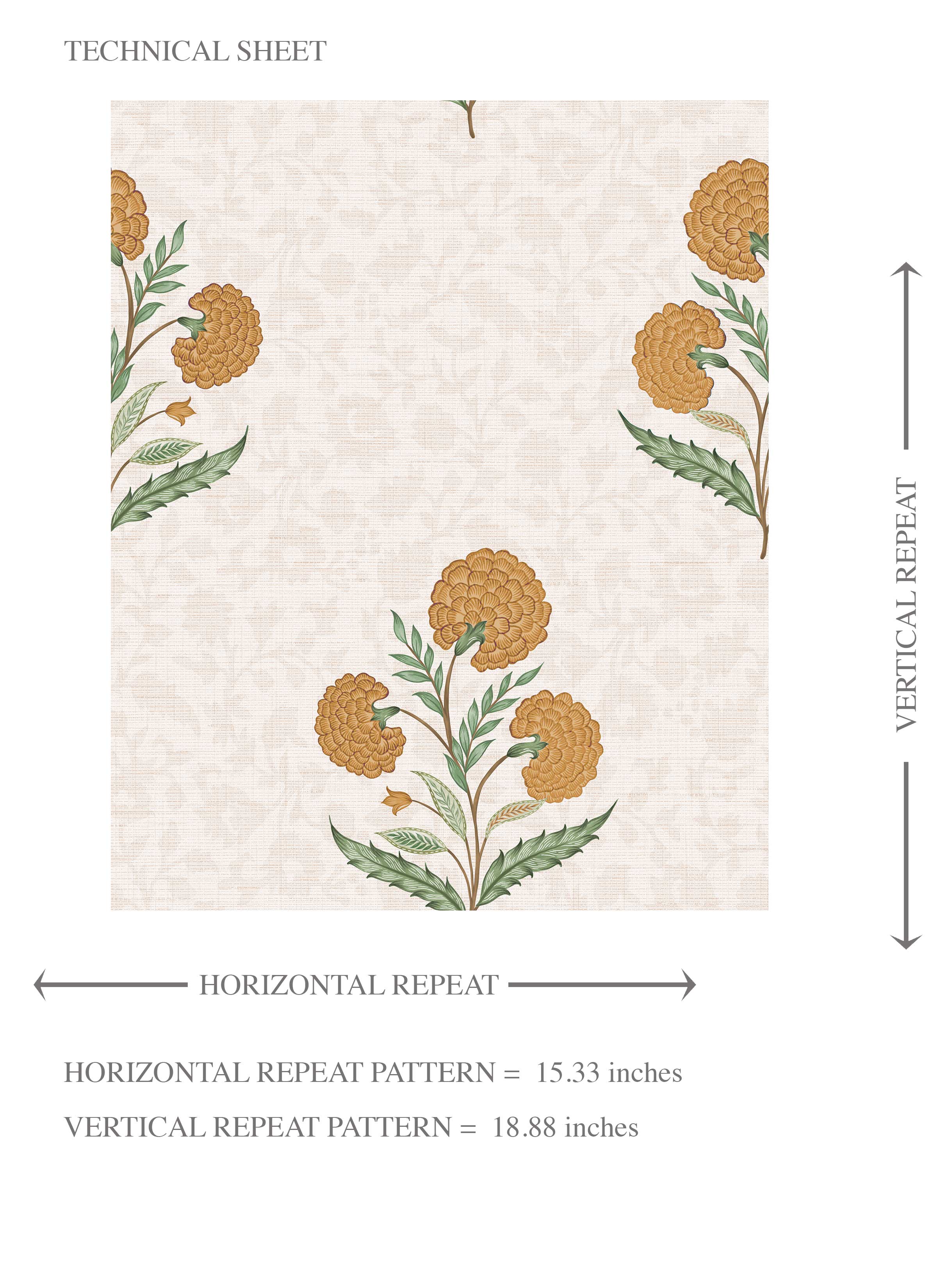 Floral Block Print Kids Room Wallpaper Sample (Ochre Yellow/ Green)