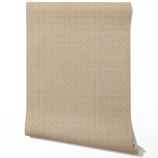 Neutral Small Floral Lattice/ Geometric Micro-Print Traditional Wallpaper (Beige/ Brown/ Taupe)