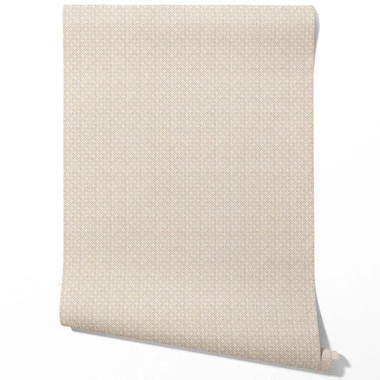 Neutral Small Floral Lattice/ Geometric Micro-Print Traditional Wallpaper (Beige/ Soft Taupe/ Greige)