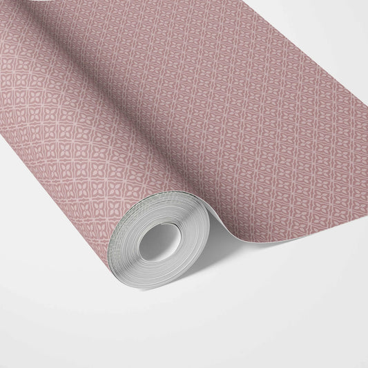 Small Floral Lattice/ Geometric Textured Traditional Wallpaper (Muted Pink)