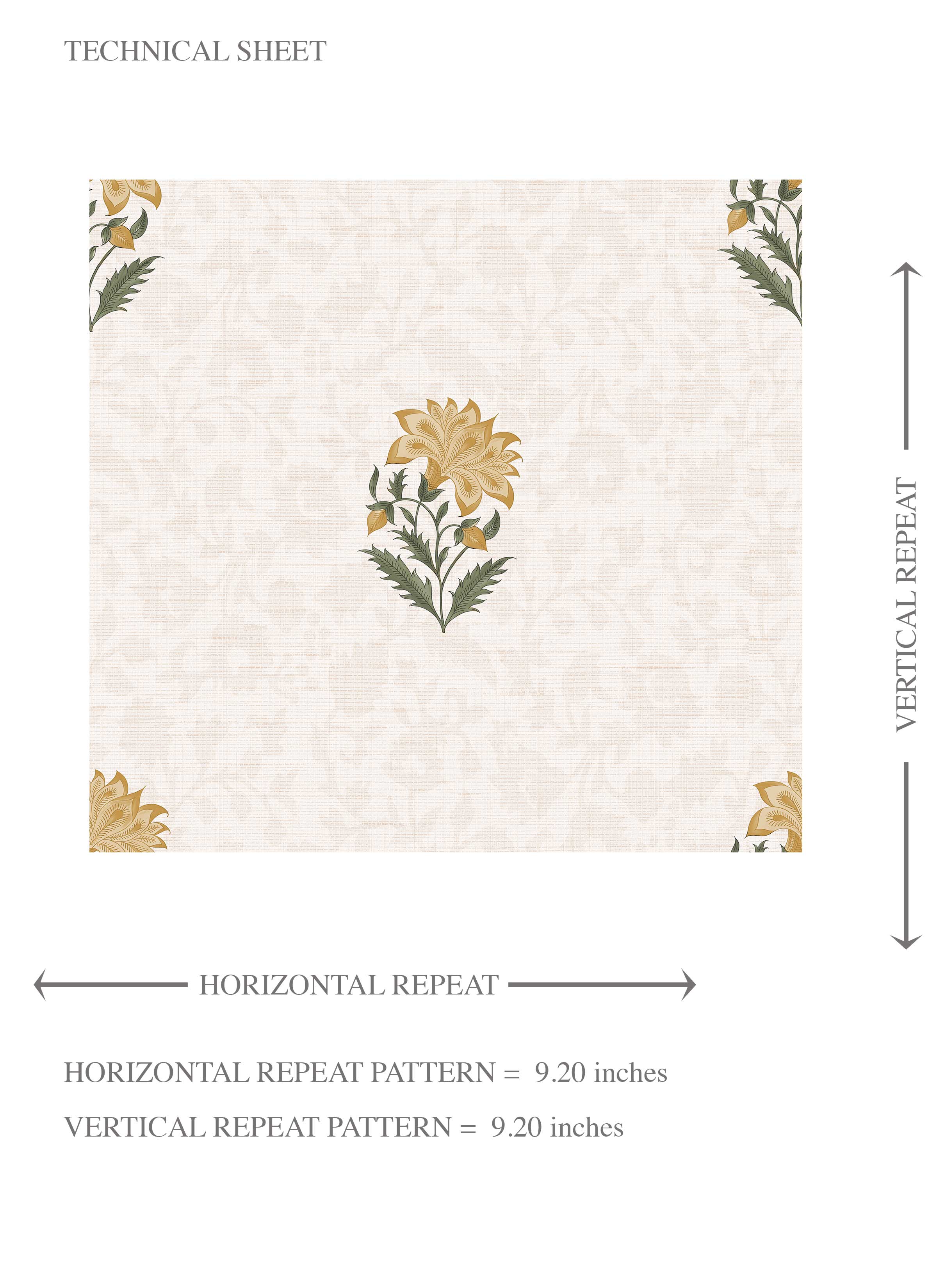 Botanical/ Floral Block Print Kids Room Wallpaper (Yellow/ Green/ Taupe)