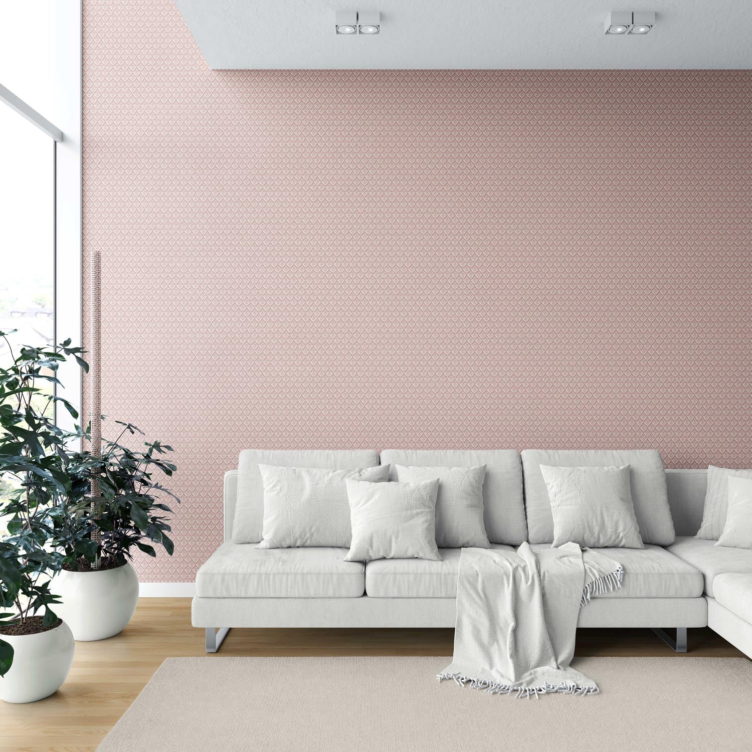 Small Floral Lattice/ Leaf Textured Shower Toilet Wallpaper Sample (Dusty Pink/ Off-White)