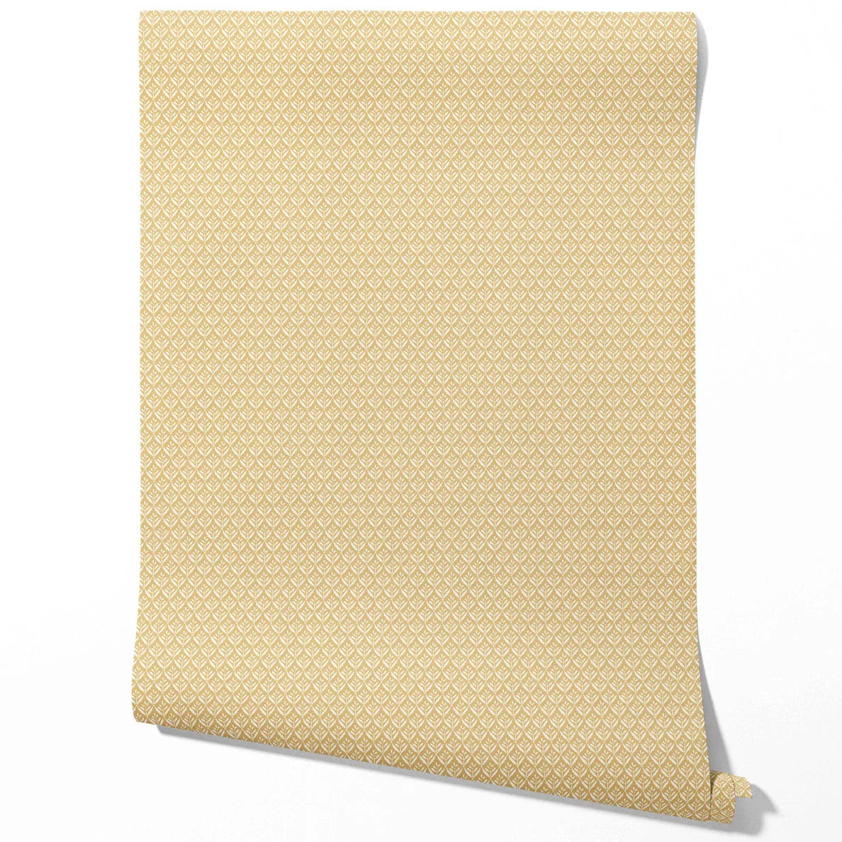 Small Floral Lattice/ Leaf Textured Kitchen Wallpaper Sample (Yellow/ Off-White)