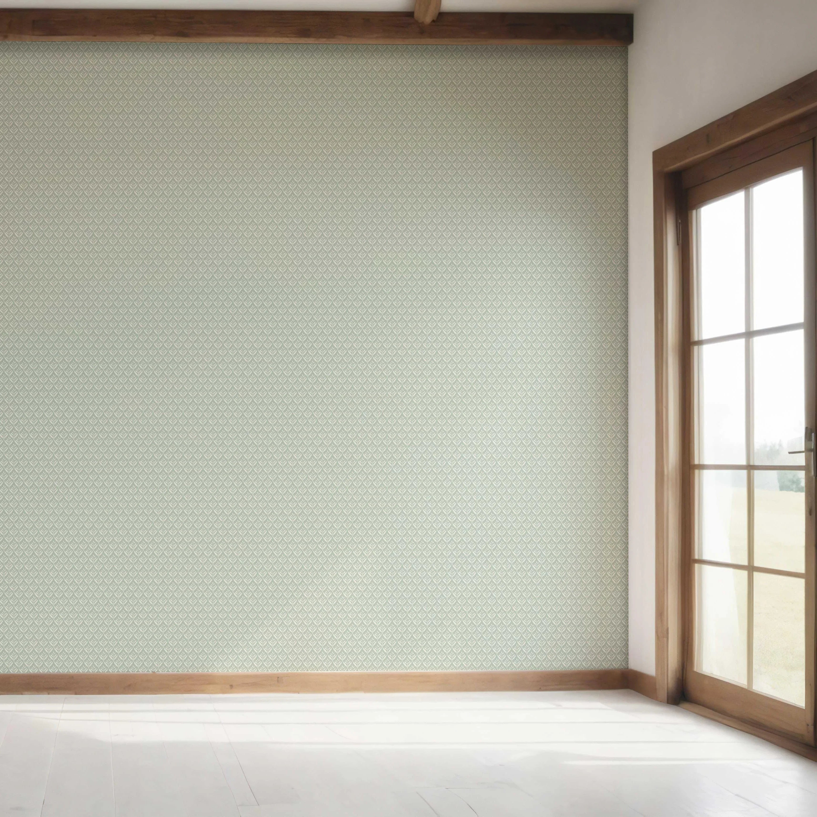 Small Floral Lattice/ Leaf Textured Bedroom Wallpaper Sample (Pastel Blue)