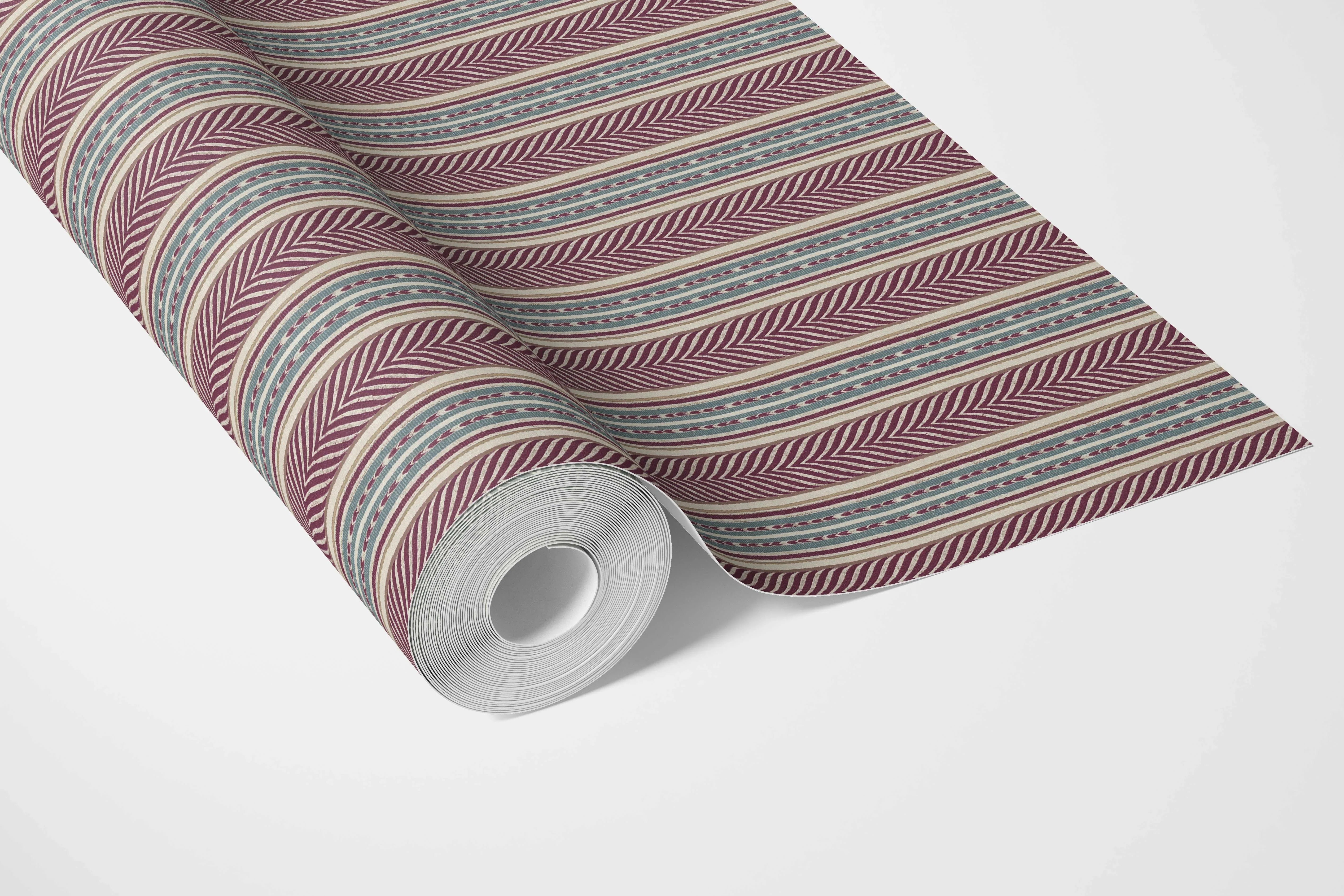 Geometric Striped Bathroom Wallpaper (Mauve/ Pink/ Sage Gray)